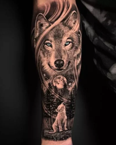 Tatuaje de Lobo en el Brazo